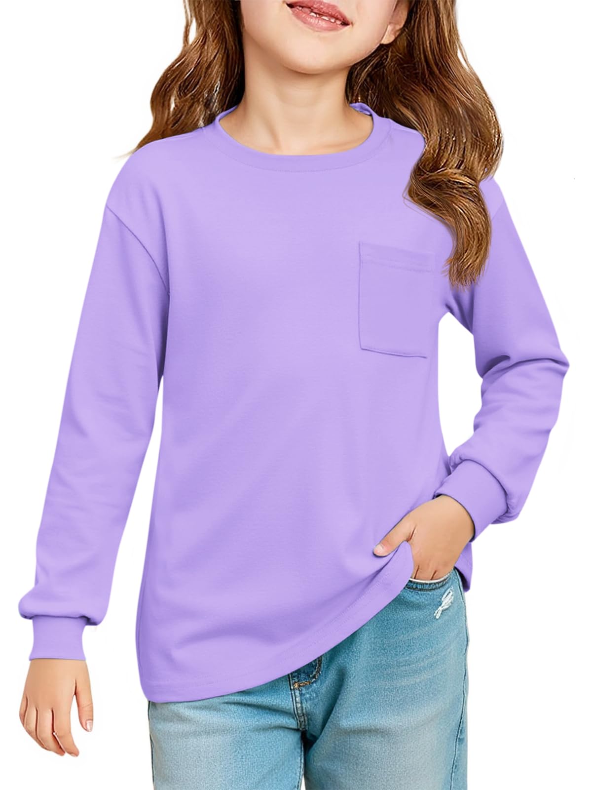 Haloumoning Girls Long Sleeve Shirts Kids Crewneck Soft Tunic Tops