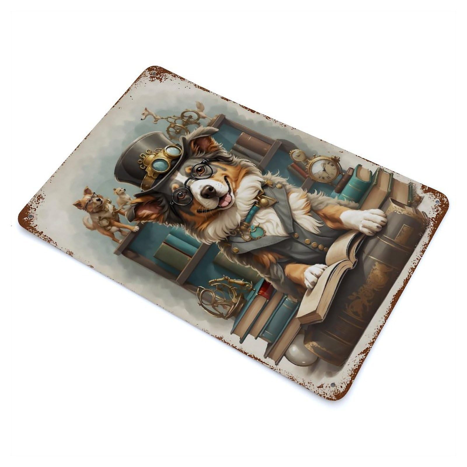 Rust Effect Australian Shepherd Doggy School Vintage Rust Metal Sign 11.8"x7.9", Classic Wall Plaque for Shed, Workshop And Garage Wall Decor
