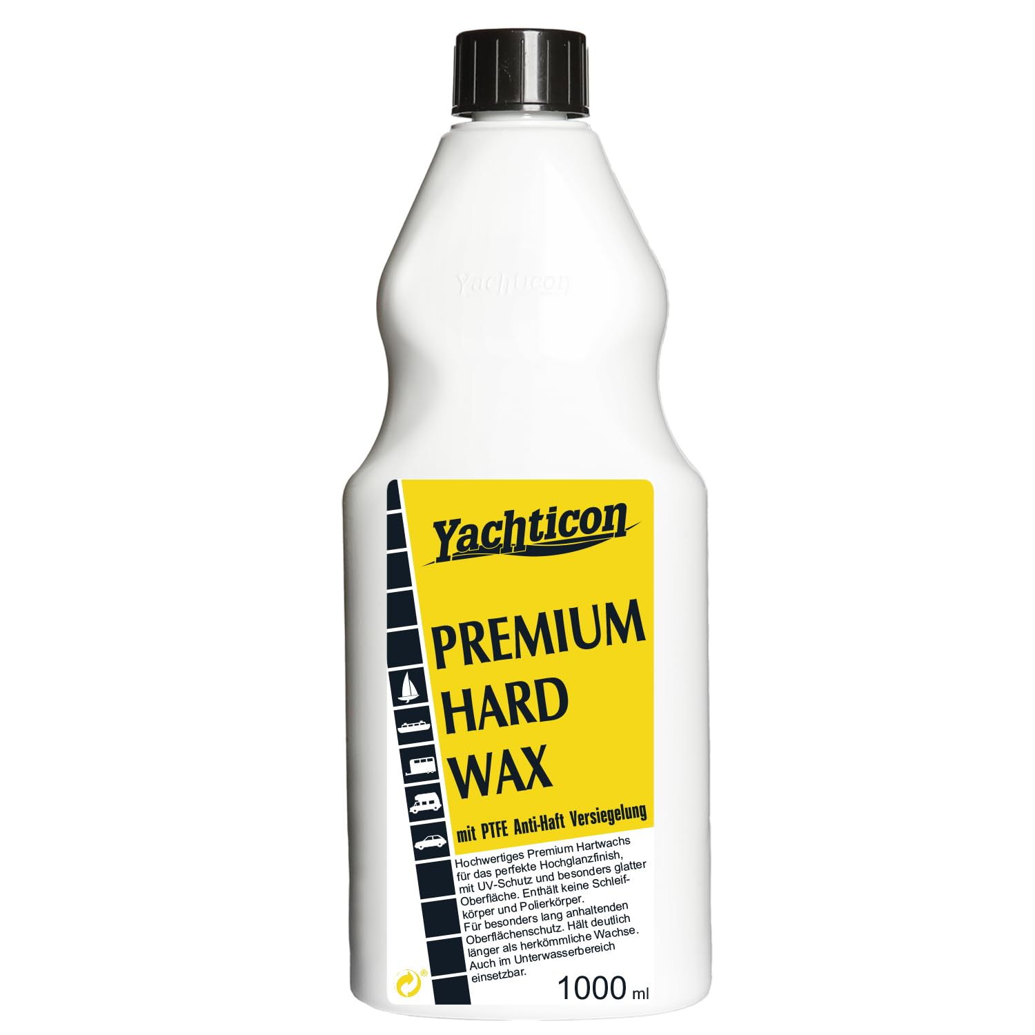 Yachticon Premium Hard Wax mit PTFE Antihaft Versiegelung 1 Liter, Langzeitschutz für GFK und Lacke an Boot, Yacht, Caravan, Hochglanz Hartwachs schützt vor UV Strahlung, Salz und Algenbefall