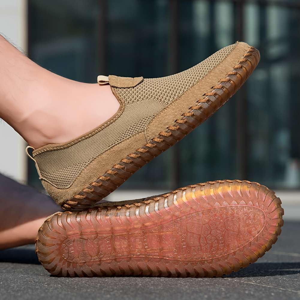 Men's Genuine Leather Loafer Shoes Slip On Soft Walking Shoes Perforated Driving Shoes - Image 7