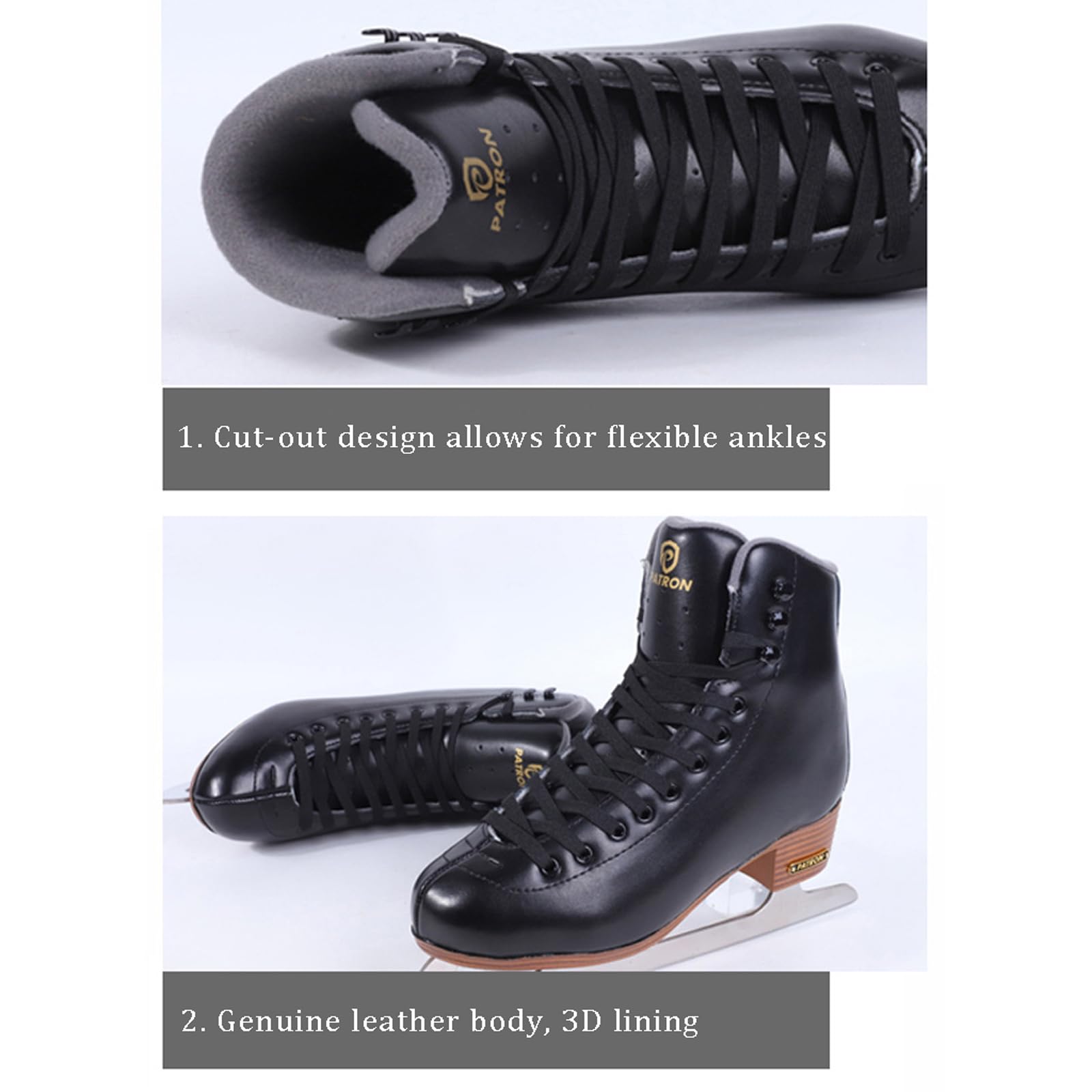 Unisex Schlittschuhe Eishockey Eislaufen für Erwachsende,Obermaterial Leder Edelstahlkufe vorgeschliffen Schlittschuhe,Optimaler Halt & bequemer Komfort für Anfänger und fortgeschrittene Skater