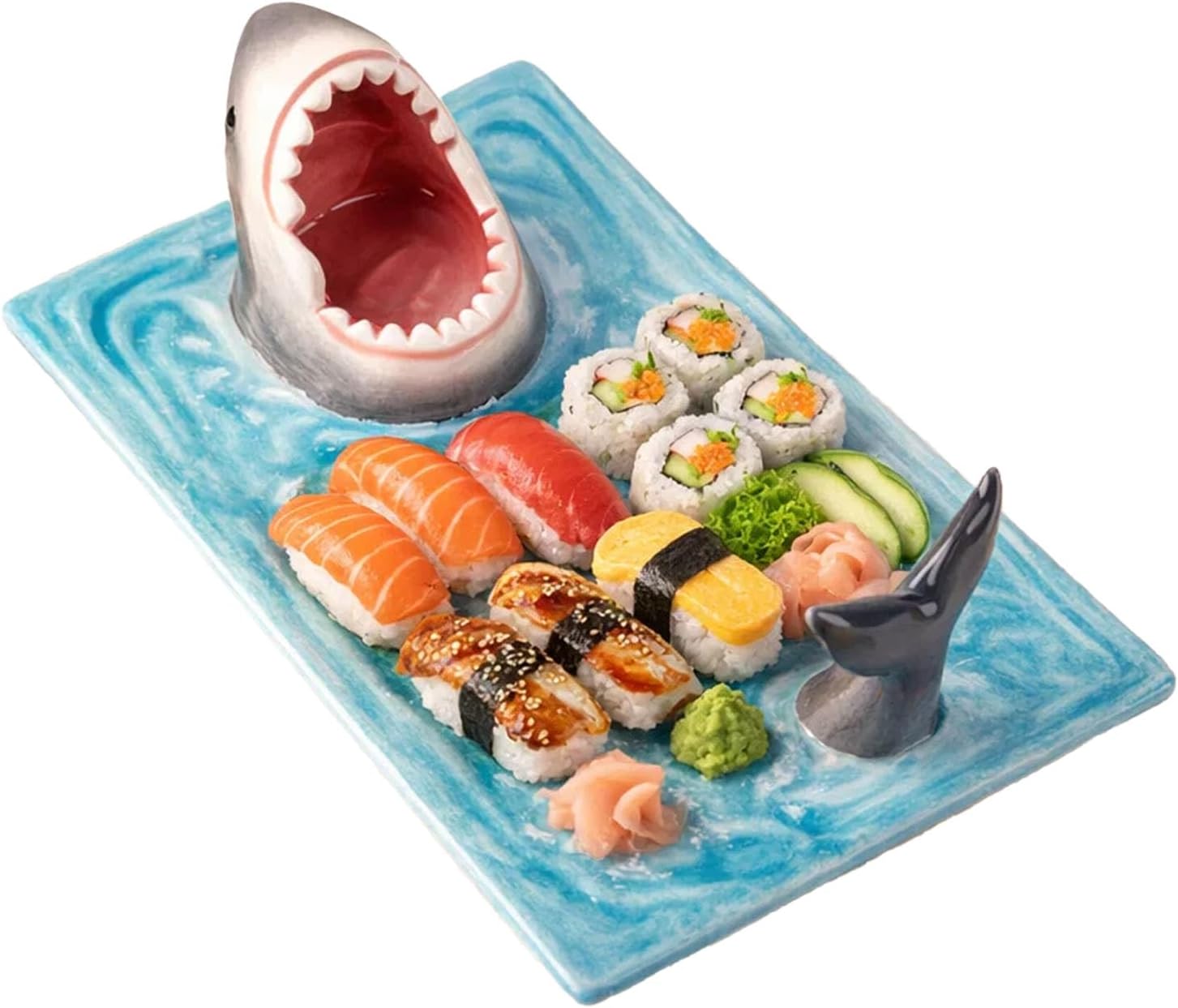 Shark Charcuterie Board, Shark Sushi Plate Ceramic Serving Platter, Elegant Fish Style Charcuterie and Food Display Plate (Style C)