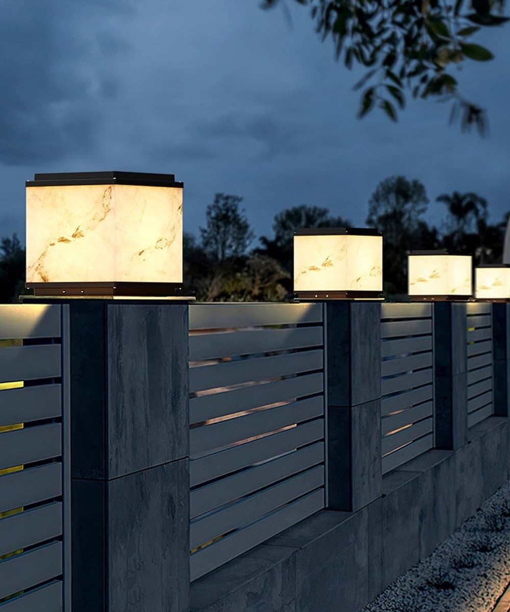 Lampada Pilastro Lampada a colonna solare IP65 Lampada a colonna impermeabile in acciaio inossidabile LED Portico luminoso Lampada da palo in vetro con struttura in marmo Esterno for giardino Cortile