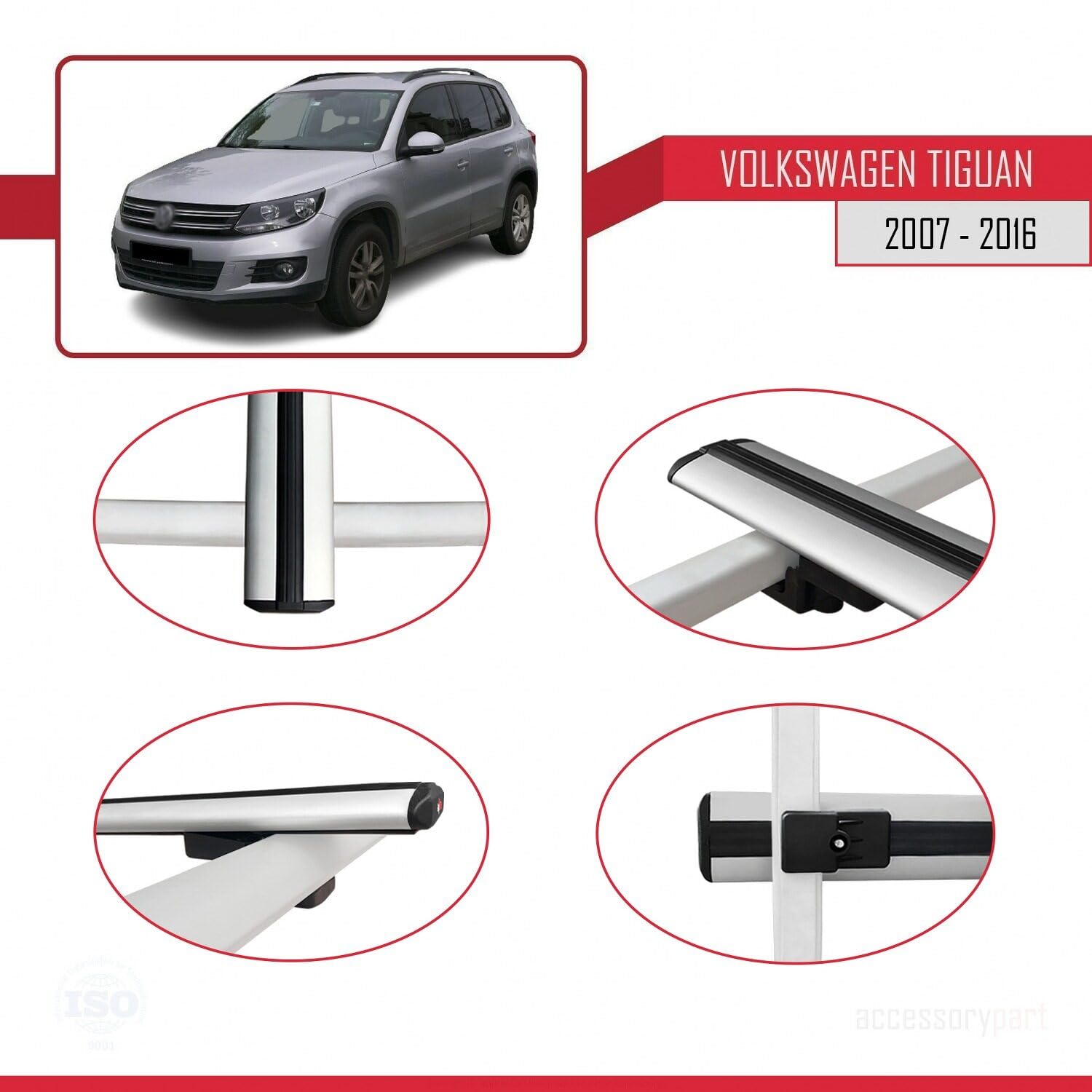 Kompatybilny z Volkswagen Tiguan (5N) 2007-2016 BASIC Model Aluminiowy bagażnik dachowy 2 poprzeczki, szary