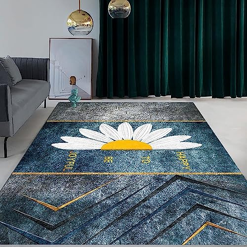 Tapis Contemporain, Tapis De Salon Belle Fleur Blanche, Poils Courts Doux Et Confortables, Facile d'entretien, Polypropylène De Haute Qualité, Ultra...