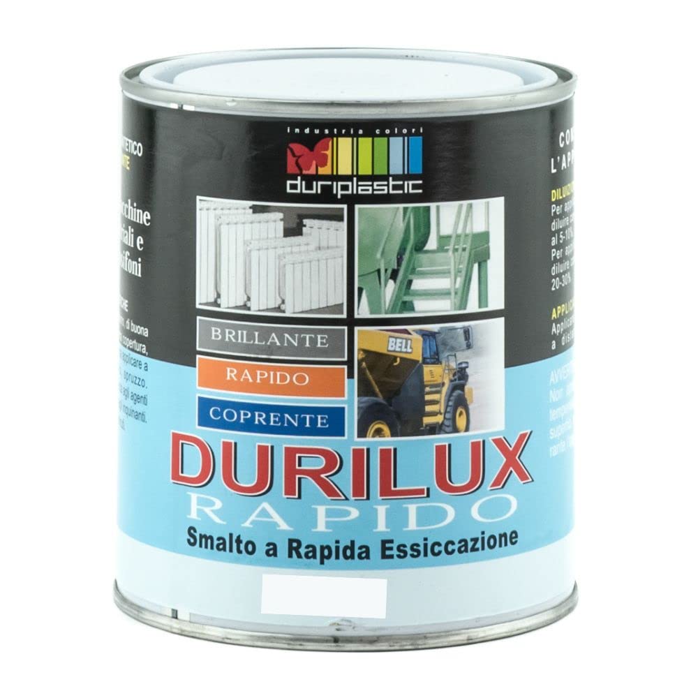 Durilux Smalto Sintetico Rapida Essiccazione Brillante Lucido per Esterno Interno Proteggere Ferro e Metalli (Litri 2,5, Bianco Ral 9010)