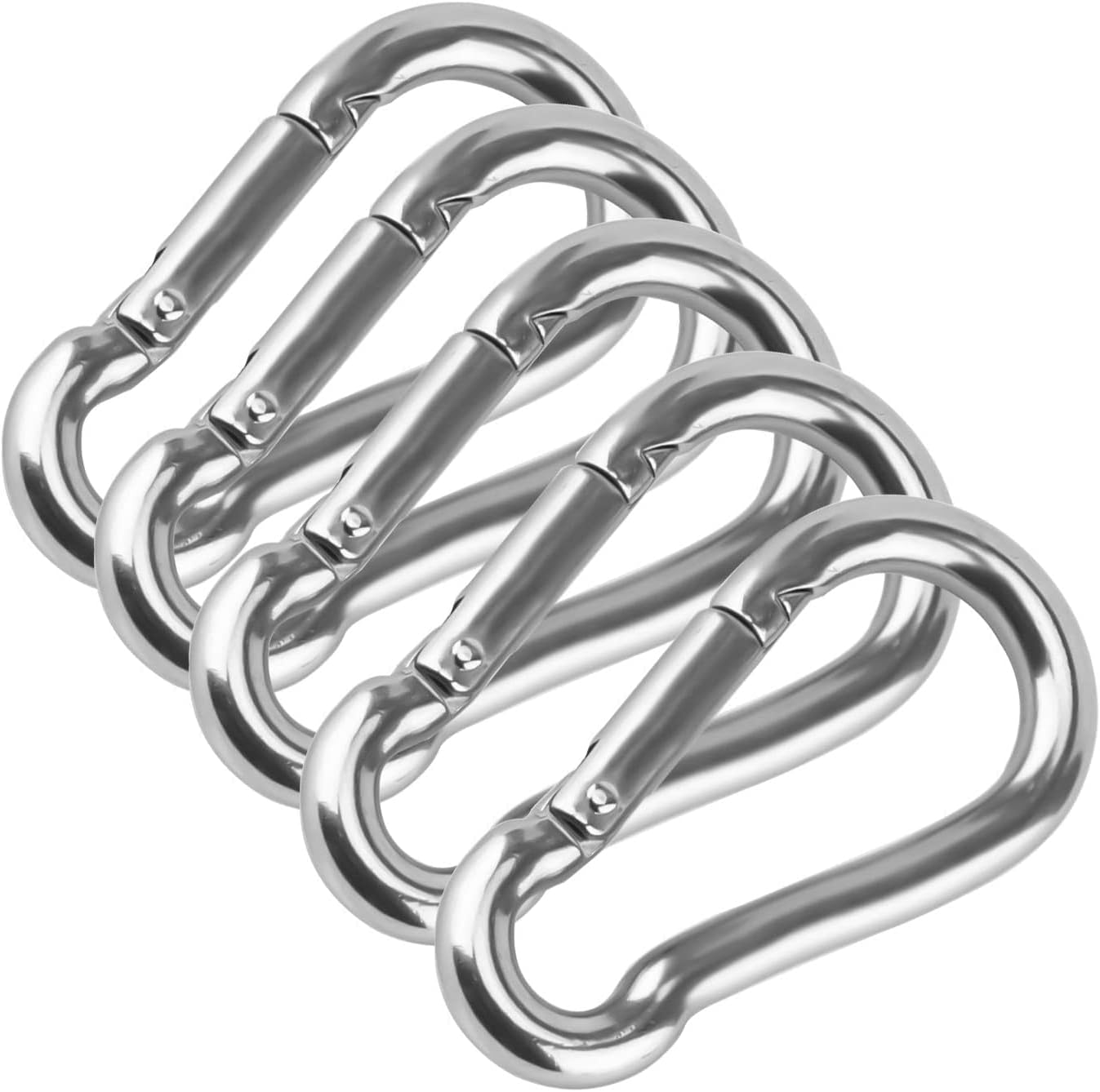 AIEX 5 Pieces Carabiner Clips Stainless Steel Spring Snap Hook Locking