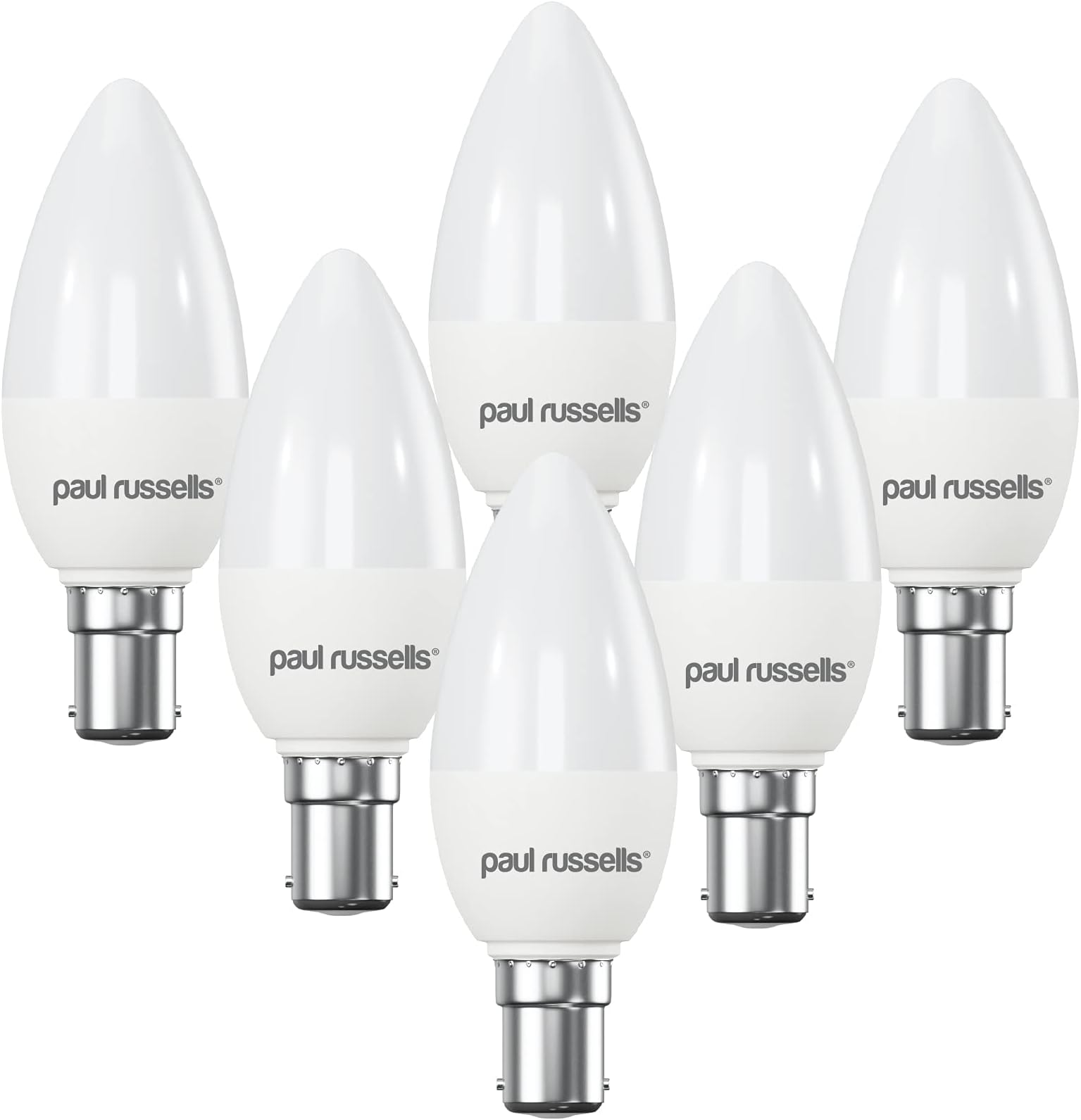 paul russells LED Light Small Bayonet Cap B15, 40watt Equivalent, 4.9W 470LM LED Bulbs, 2700K Bright Warm White, Frosted C35 SBC Candle Energy Saving Non-Dimmable Chandelier Lightbulbs, 6 Pack