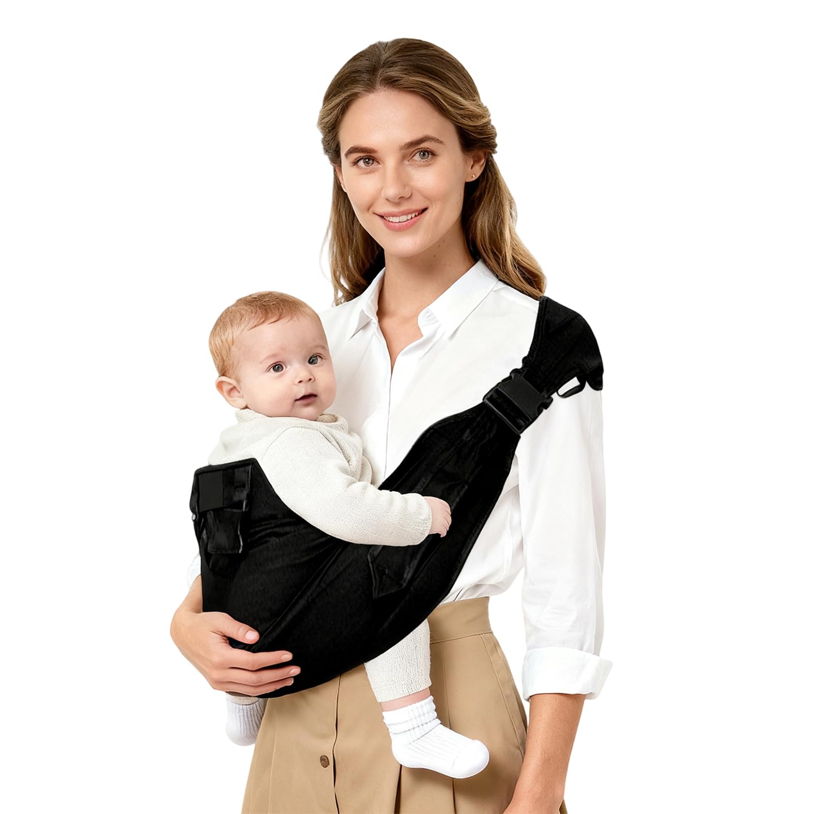 Mumgaroo Ergonomische Babytragetuch für Neugeborene bis Kleinkind, Babytrage ab Geburt, Baby Hüfttrage Kindertrage Hüftsitz Tragegurt, Schwarz