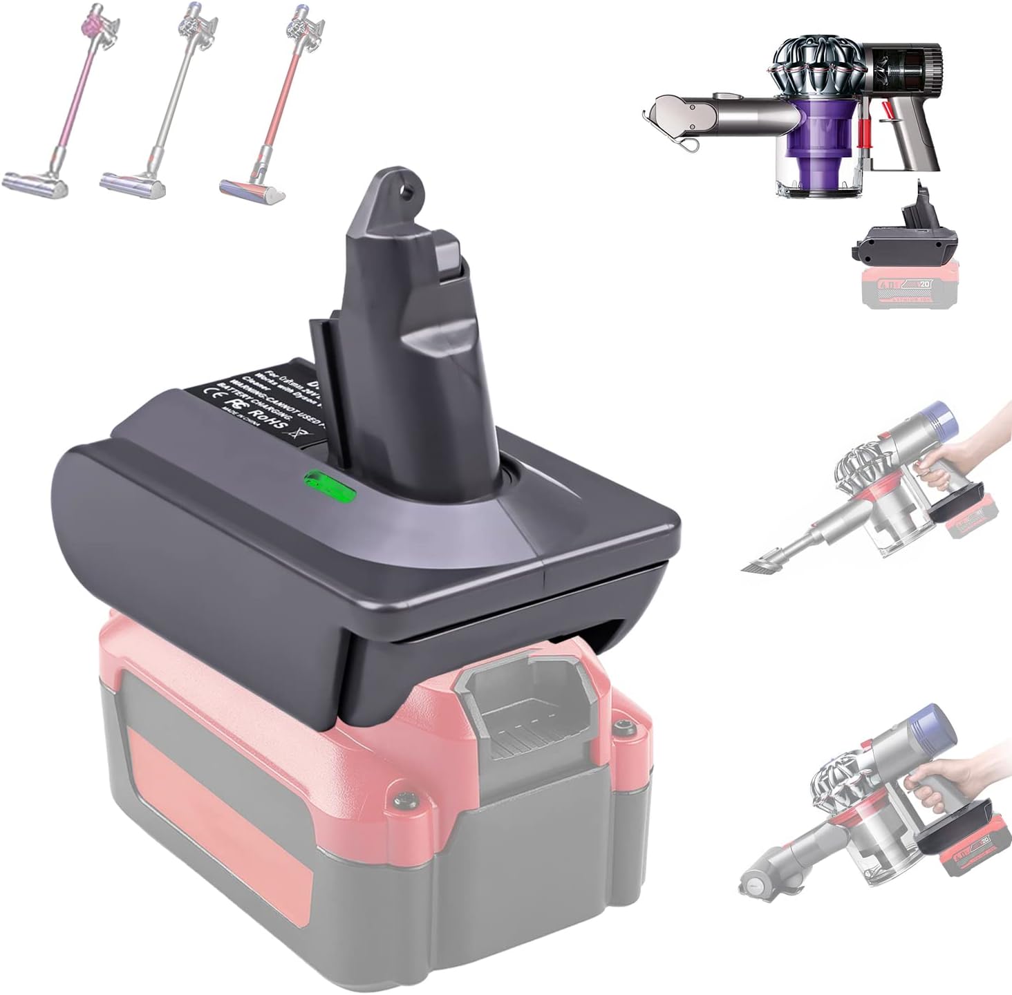 URUN 3-in-1 Battery Adapter for Dysom V6+V7+V8 Vacuum Cleaner, Vacuum Adapter for Craftsman 20V V20 Battery Convert to for Dysoon V6/7/8 Animal Absolute Stick Handheld Vacuum Cleaners for Home
