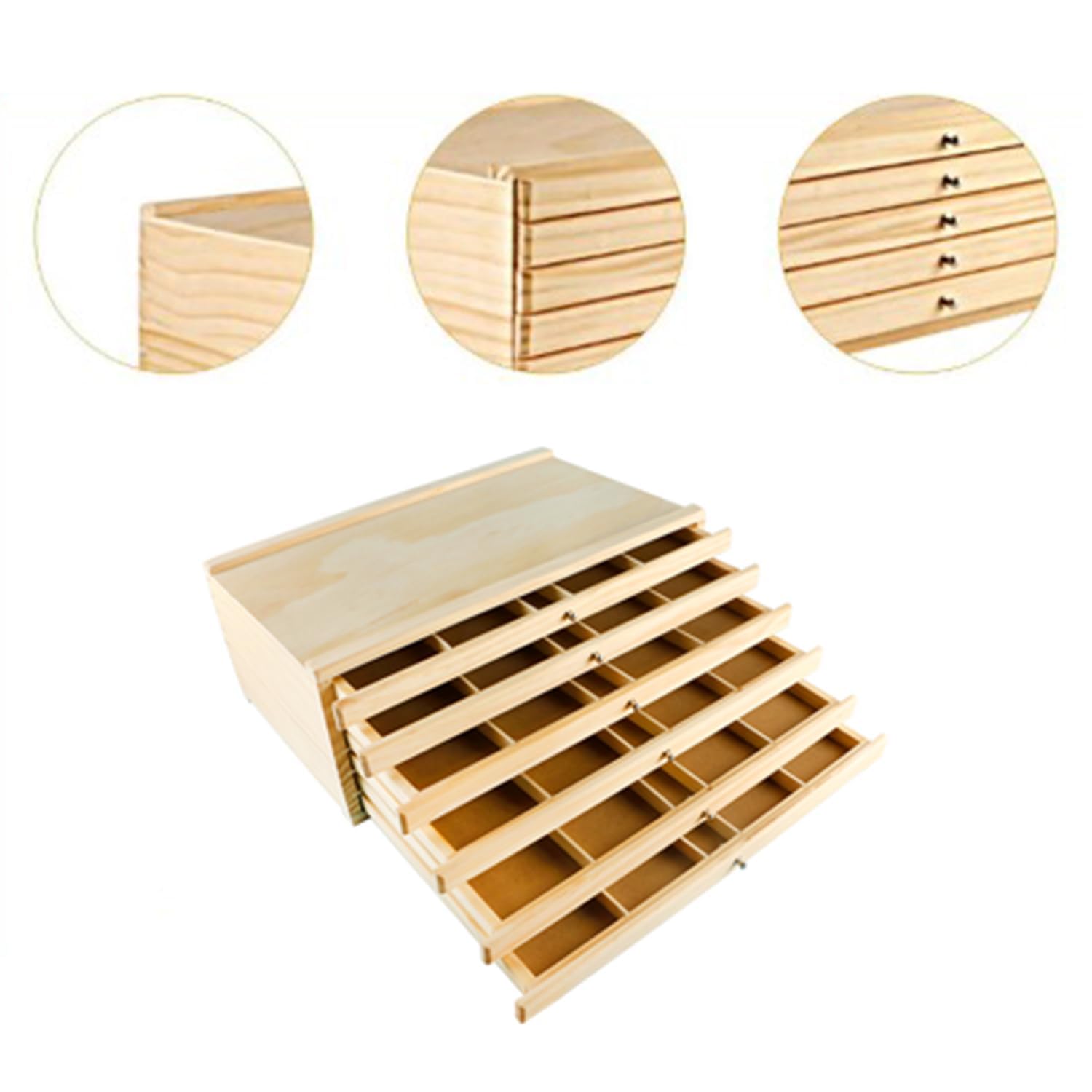 6 Cassetti Scatola Portaoggetti Per Artisti 40x25x15cm,Con 4 Cassetti,Portatile,Scatola Di Immagazzinamento Per l'Arte In Legno Di Faggio Premium,Per Pastelli,Matite,Pennelli,Timbri