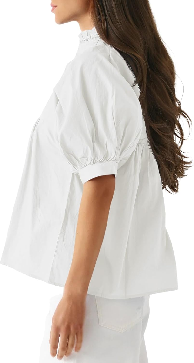 Cicy Bell Womens Puff Sleeve V Neck Blouse Babydoll Peplum Tops Dressy Casual Pleated Loose Fit Shirts - Image 2