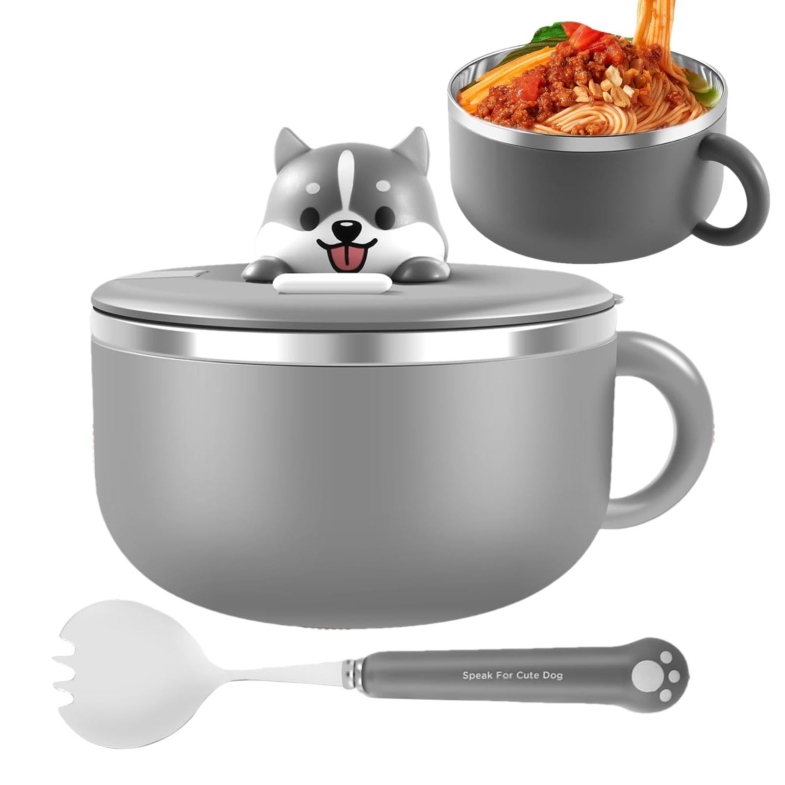 Juego de cuencos de ramen de acero inoxidable de 1200 ml con tazón y tenedor