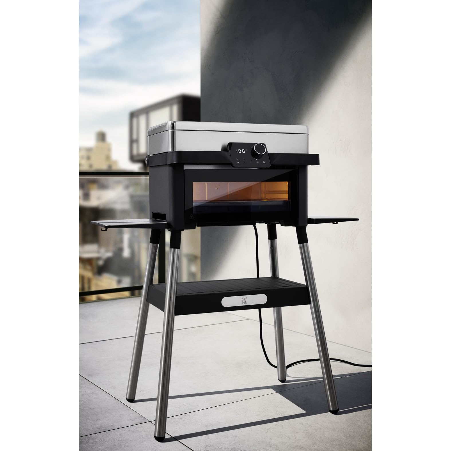 WMF Barbecue électrique Profi Plus Urban Master pour cuisine d'extérieur – Barbecue sur pied jusqu'à 340 °C, barbecue 2-en-1 sans gaz pour balcon avec four jusqu'à 200 °C