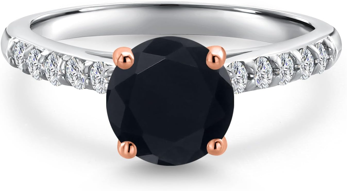 Gem Stone King 925 Silver and 10K Rose Gold Round 7MM Gemstone Birthstone and Lab Grown Diamond Engagement Ring For Women | Available in Size 5,6,7,8,9 - Image 3