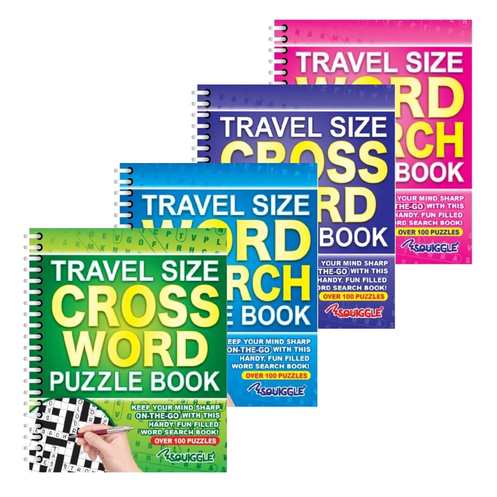 Sixstore A5 Spiral Bound Travel Size Word Search and Crossword Puzzle Books, Set of 4, Brain Teasers Travel Puzzles Book - Choose Your Set (SET 2)