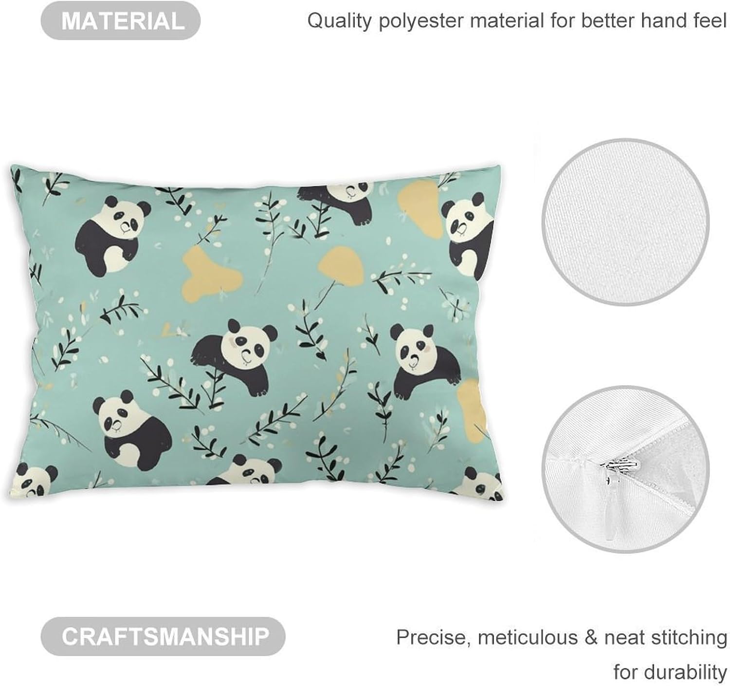 Lovely Pandas Pillow Cases Queen Size Set of 1 Soft Comfortable Throw Pillows Covers Decorative Pillowcase with Zipper Bed Cushion Covers for Couch Sofa Bedroom 12 "x20