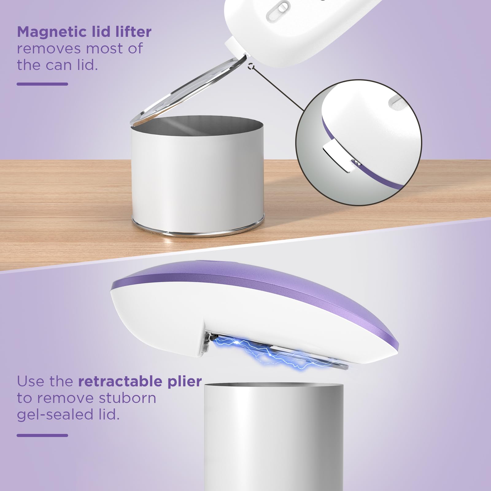 Canslab Ultrablade PRO Auto Stop Can Opener - Rechargeable Electric Can Opener for Kitchen for Seniors with Arthritis - One Touch Side Cut Opener, Smooth Edge, Lilac Product Image 5