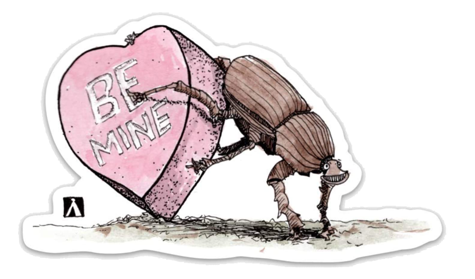 BellavanceInk: Dung Beetle Pushing A Valentine Pen & Ink Drawing On A Vinyl Sticker