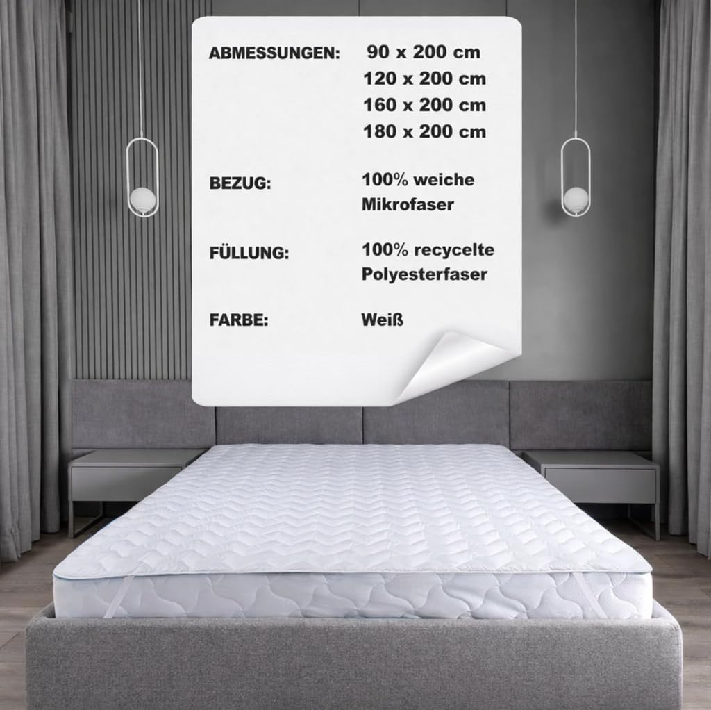 FAM Home Matratzenschoner 180 x 200 cm Waschbarer - Made IN Green Zertifizierte Gesteppte Matratzenauflage - Weißer Hygienischer Matratzenbezug - Bezug aus Weich Hypoallergenen Mikrofasern