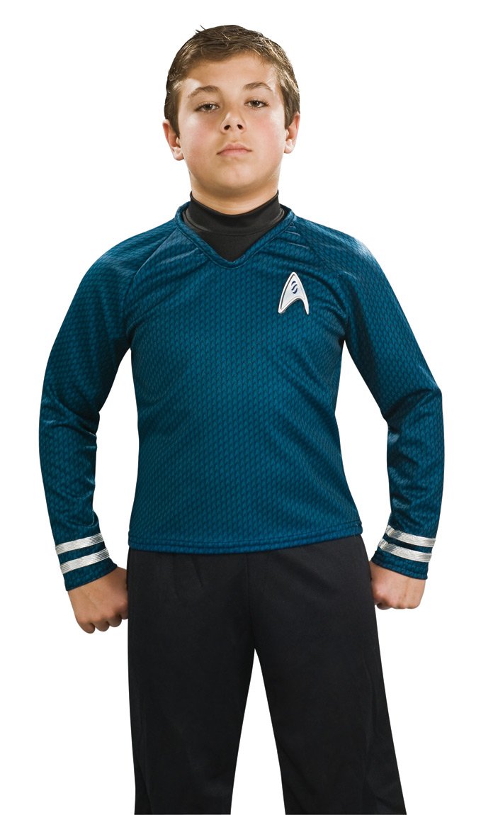 Star Trek Movie Child's Deluxe Blue Shirt Costume with Dickie, Pants with Attached Boot Tops and Emblem Pin, Medium