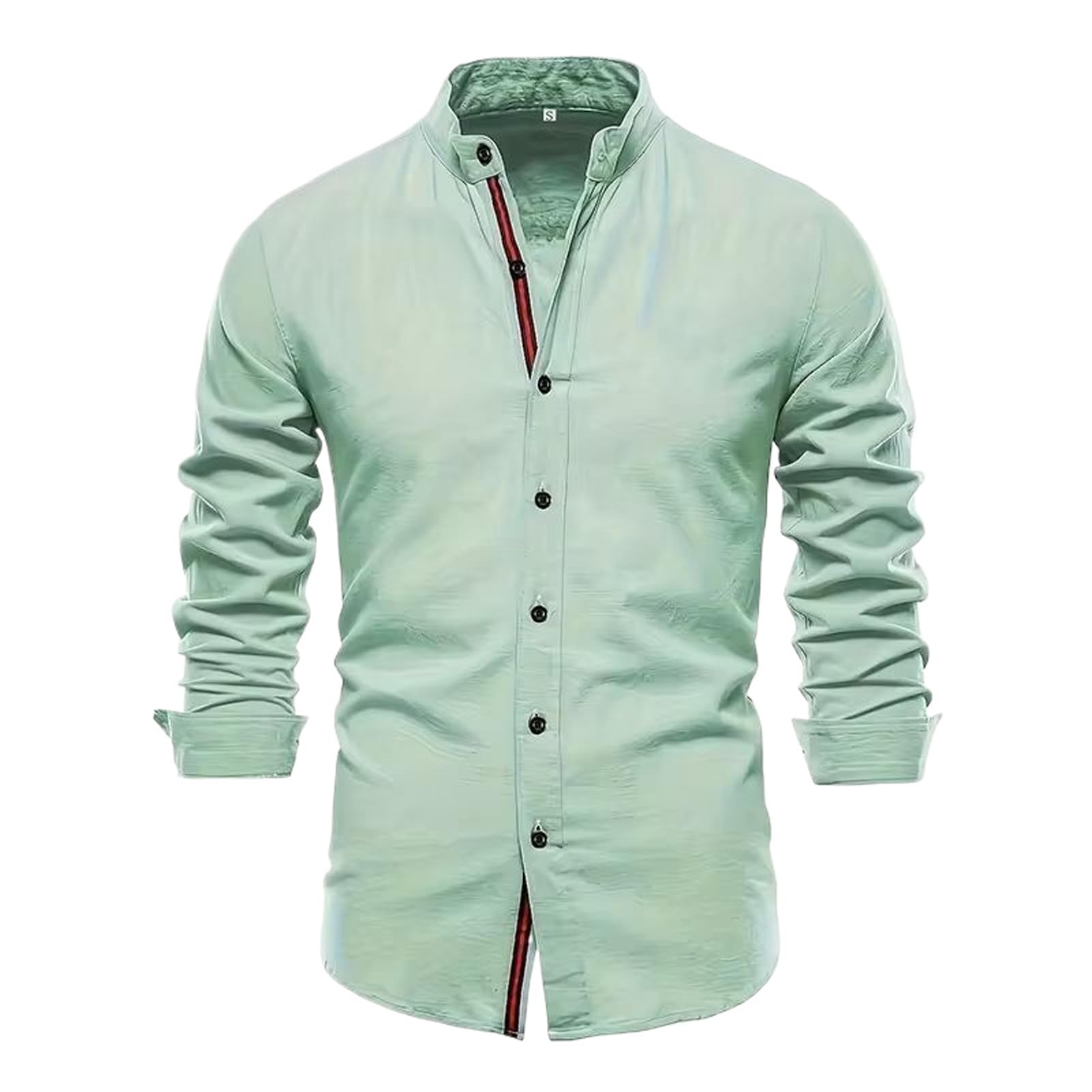 Męska bawełniana lniana koszula ze stójką slim fit biznesowa solidna koszula z długim rękawem na guziki dla mężczyzn odzież