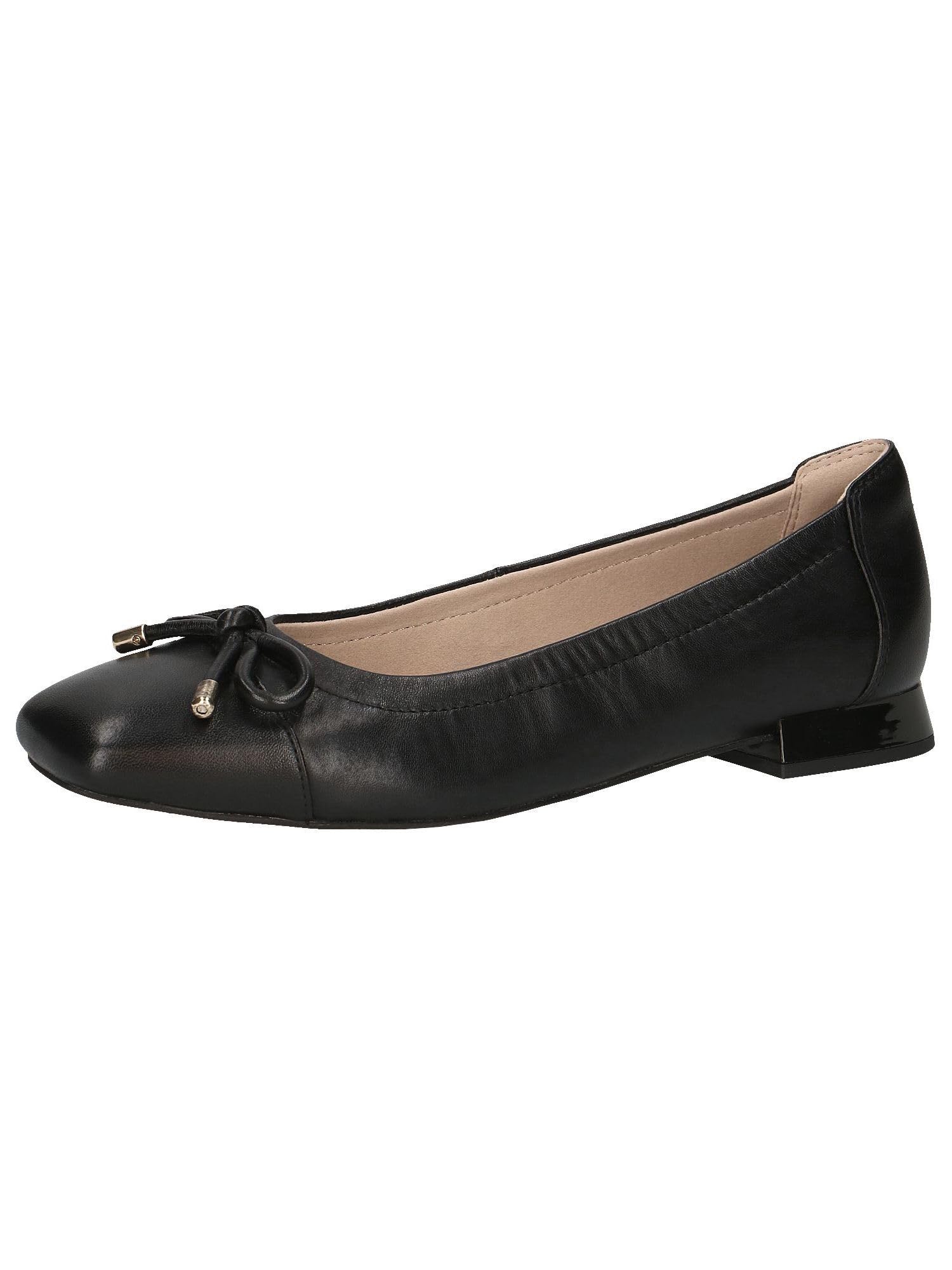CAPRICE Women Ballet Flats Leather with Block Heel, Black (Black Nappa), 5 UK