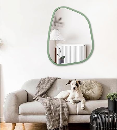 Miniatura 193 de Espejo de pared irregular de 26 x 18 pulgadas, espejo de baño grande asimétrico con marco de madera, espejos decorativos artísticos modernos