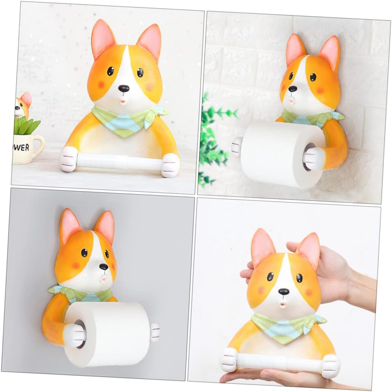 Angoily 1pc Corgi Design Hanging Toilet Tissue Holder Cute Storage Rack for Bathroom Kitchen Office Dorm Living Room Convenient Wall-Mounted Paper Roll Dispenser