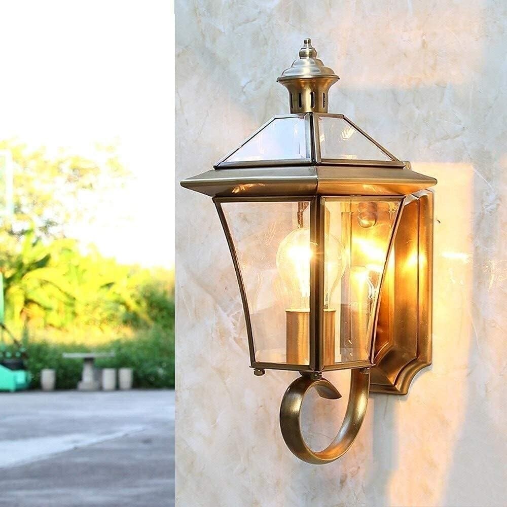 Wejścia Lampa Zewnętrzna Miedziany Kinkiet Zewnętrzny Szklany Latarnia Ścienna E27 Luksusowa Lampa Wodoodporna Ogrodowa Taras Patio Ganek Oświetlenie Ogrodu