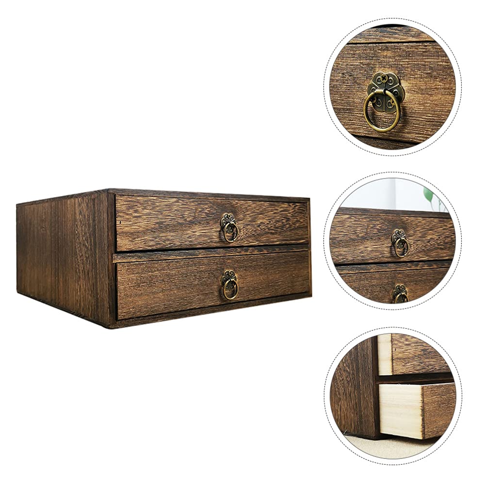 Kleine Aufbewahrungsbox aus Holz mit Schubladen Typ wenig tief 2 Schichten Schrank Schreibtisch Organizer für Zubehör, 25,5 x 24,5 cm (59RU18UOET33SNLC0Y71DIH)