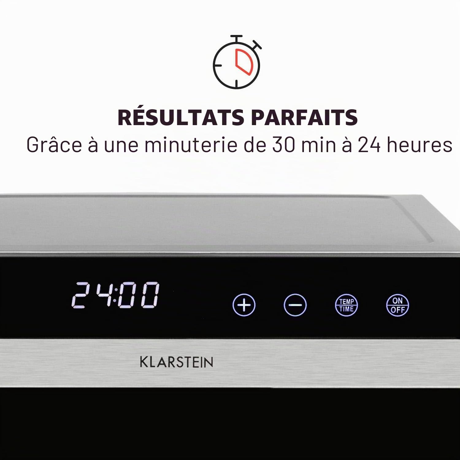 Klarstein Flavour Dry - Déshydrateur, 6 plateaux pour sécher les aliments, Température réglable de 35 à 75 °C, Répartition uniforme de la chaleur, Ecran tactile LCD, Minuterie de 30 mn - 24 h, Noir