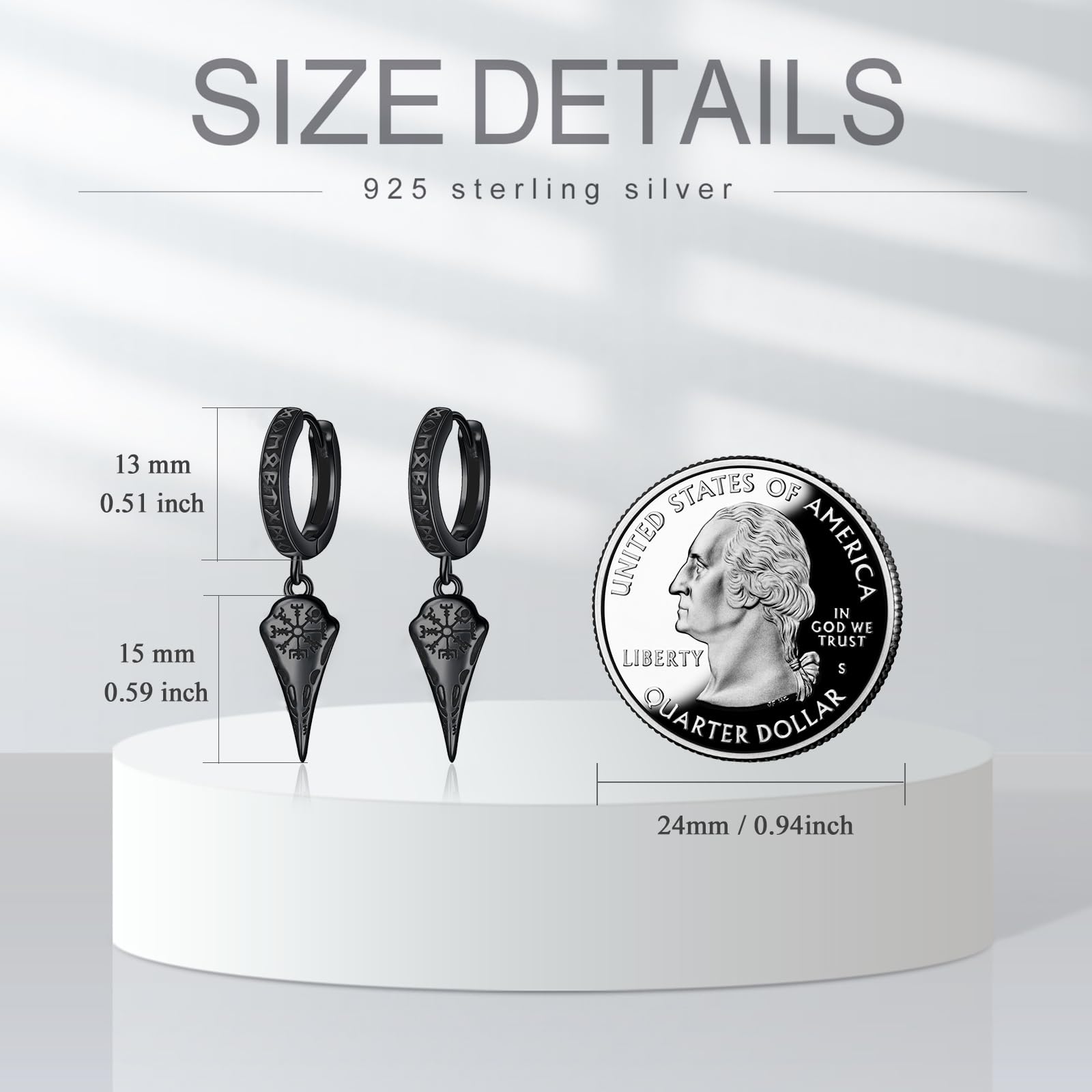 ROMANTICWORK Pendientes vikingos de plata de ley 925 para hombres y mujeres vikingos cuervo/picos colgantes Huggie pendientes nórdicos vikingos runas joyas regalos