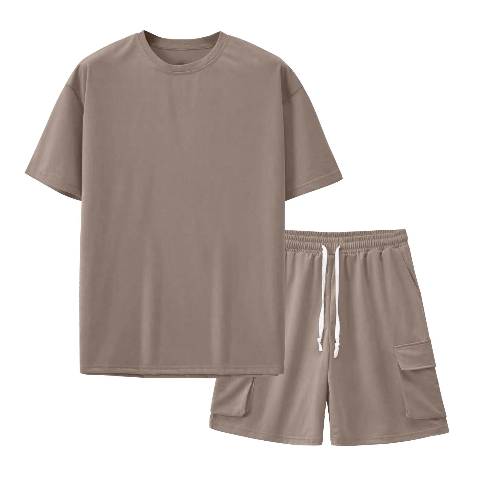 MJGkhiy Tuta Uomo Completa Estiva Corta,2 Pezzi Tute da Ginnastica T shirt Manica Corta +Pantaloncini Cargo Sportivi con Tasche Set Leggero Traspirante Streetwear per Trekking Jogging Palestra Fitness