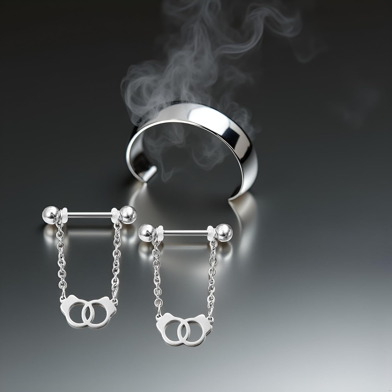 14G 2個 手錠 ニップルリング チェーン付き 316L ステンレススチール ニップル バーベル ニップル ピアス ジュエリー レ