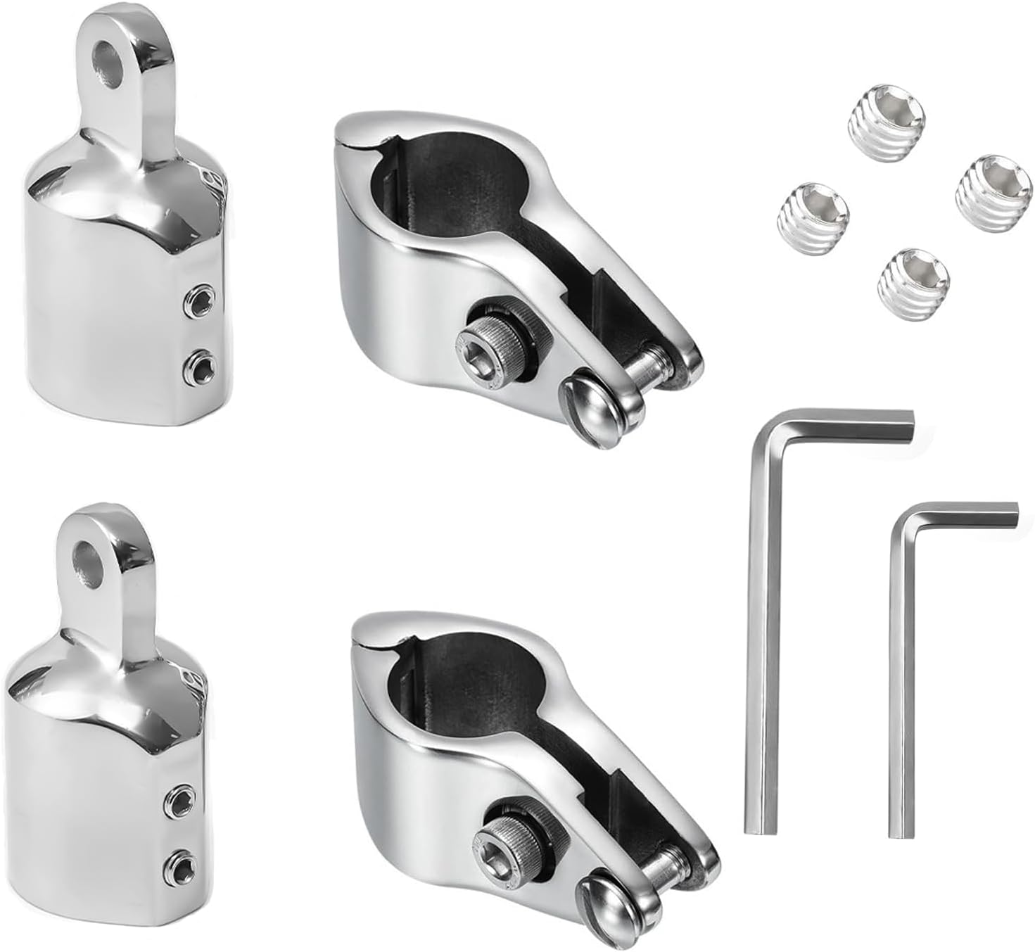 Bimini Top Hardware Kit, 4Pcs 316 Stainless Steel Eye End Caps and Hinged Jaw Slides with Lock Nut for 7/8'' or 1'' OD Boat Canopy Tubing, Includes L-Shaped Hex Key
