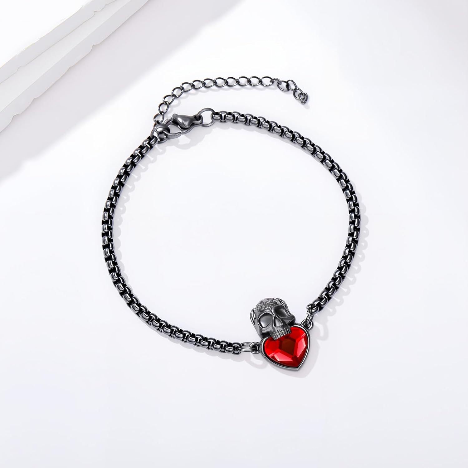 Skull Bracelet 925 Sterling Silver Skull Crystal Bracelet Adjustable Bracelet Gothic Bracelet Skull Jewelry Gift for Women Men - Image 2