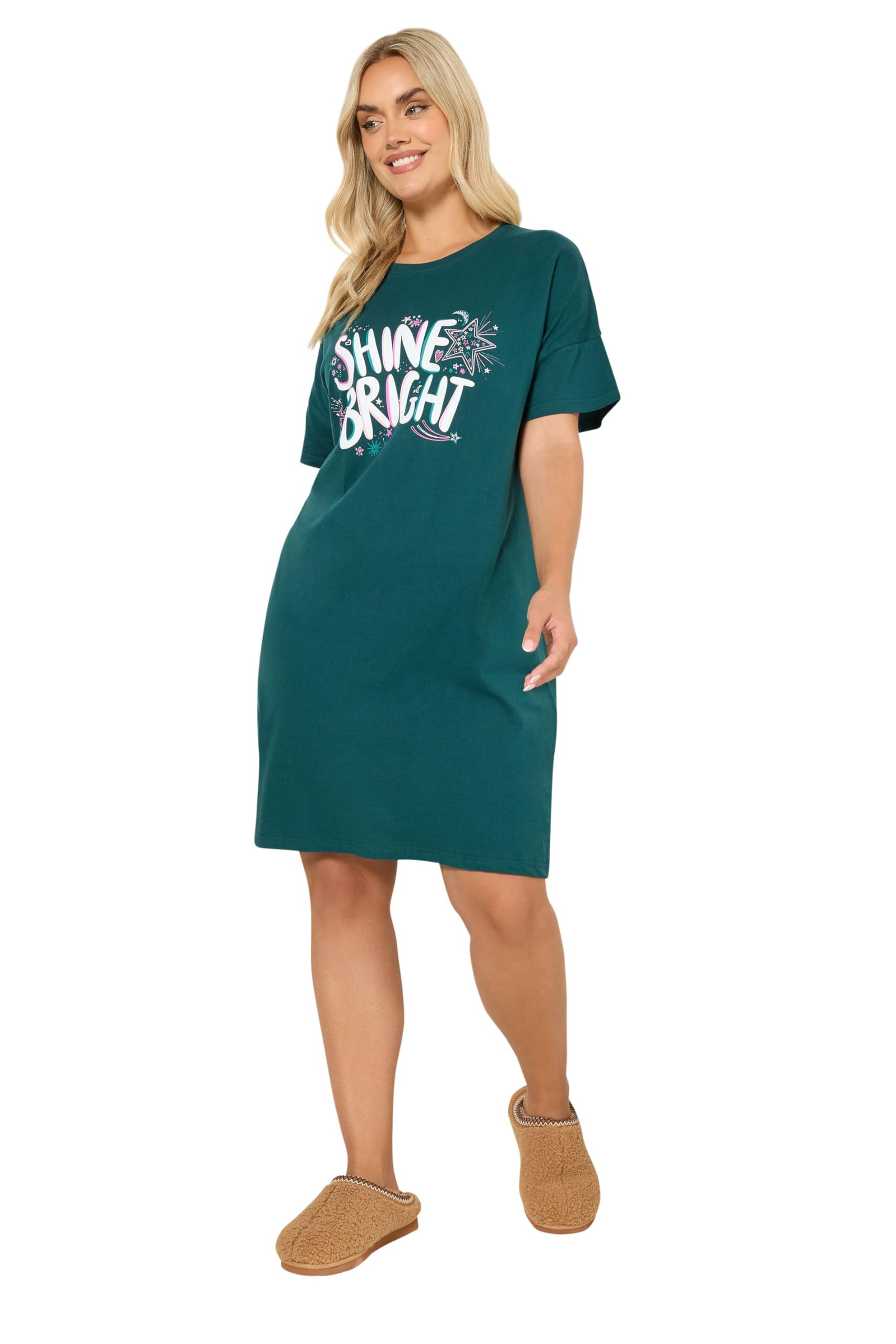 Yours Curve 'Shine Bright' Sleep Tee Nightdress - Women's - Plus Size Curve Green
