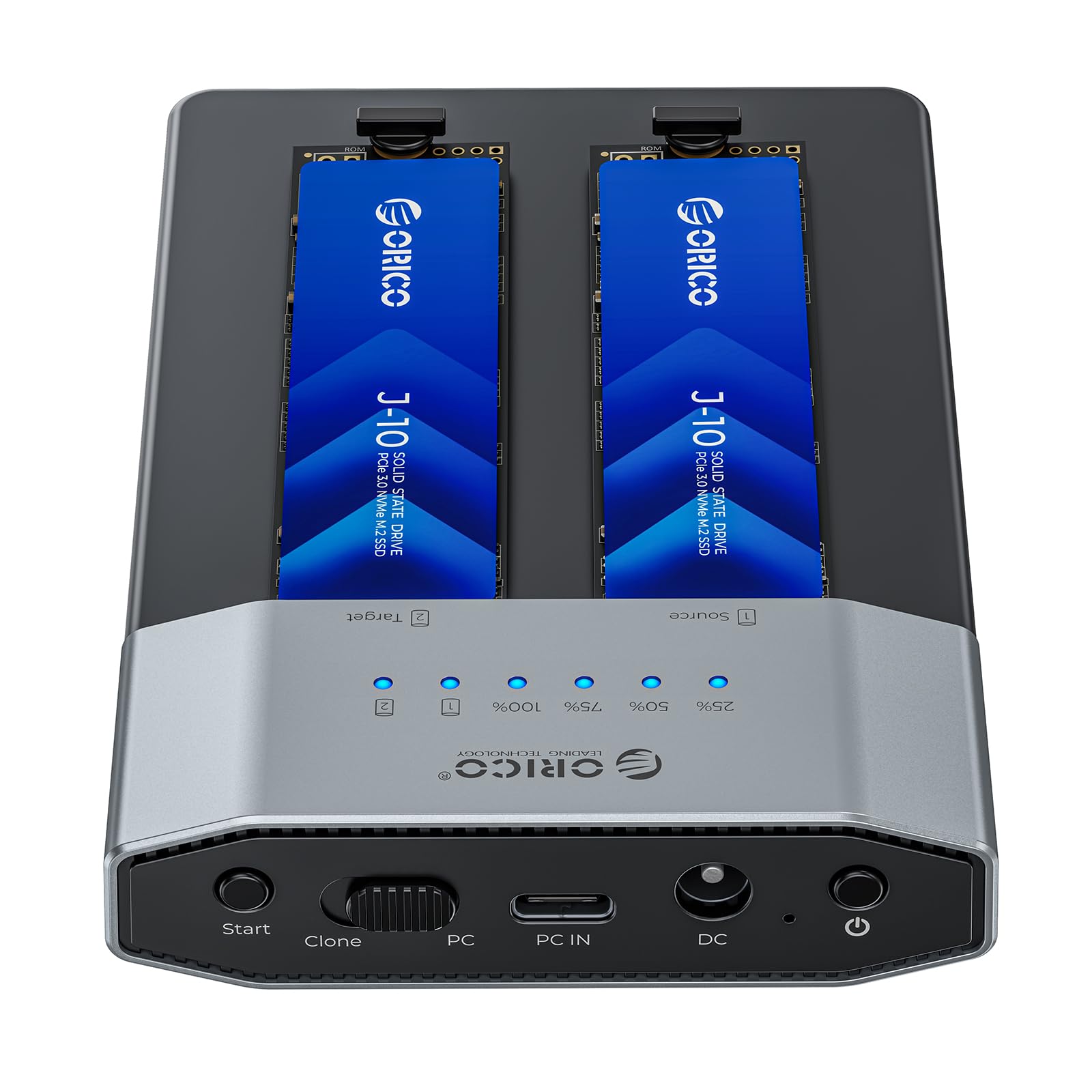 ORICO Carcasa para SSD M.2 NVMe de 20 Gbps, Estación de Acoplamiento M.2 NVMe de Dos Bahías, Base de Acoplamiento NVMe para SSD PCIe NVMe con Conector M, Compatible con Clonación sin Conexión y UASP