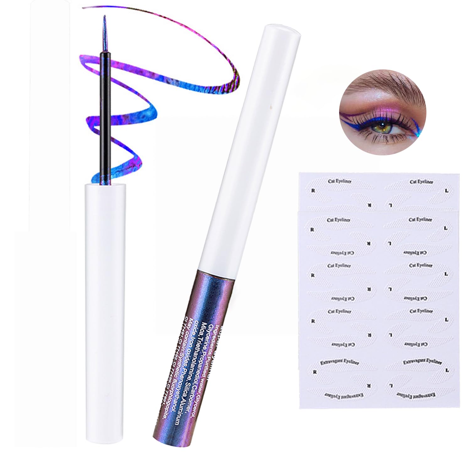 Chameleon Purple Blue Glitter Liquid Eyeliner, Long-lasting Waterproof Multi-Dimensional Shimmering Effect