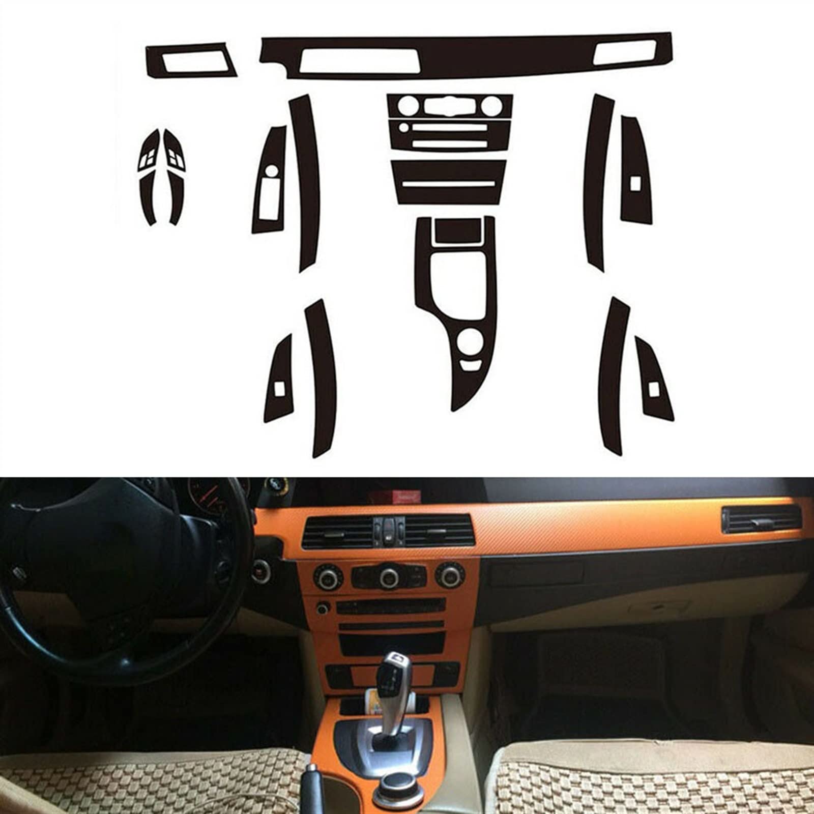SLIMES Garniture D'autocollant Intérieur De Voiture pour BMW Série 5 E60 2006 2010 Console Centrale Élégante Décorative 3D en Fiber De Carbone Brillante