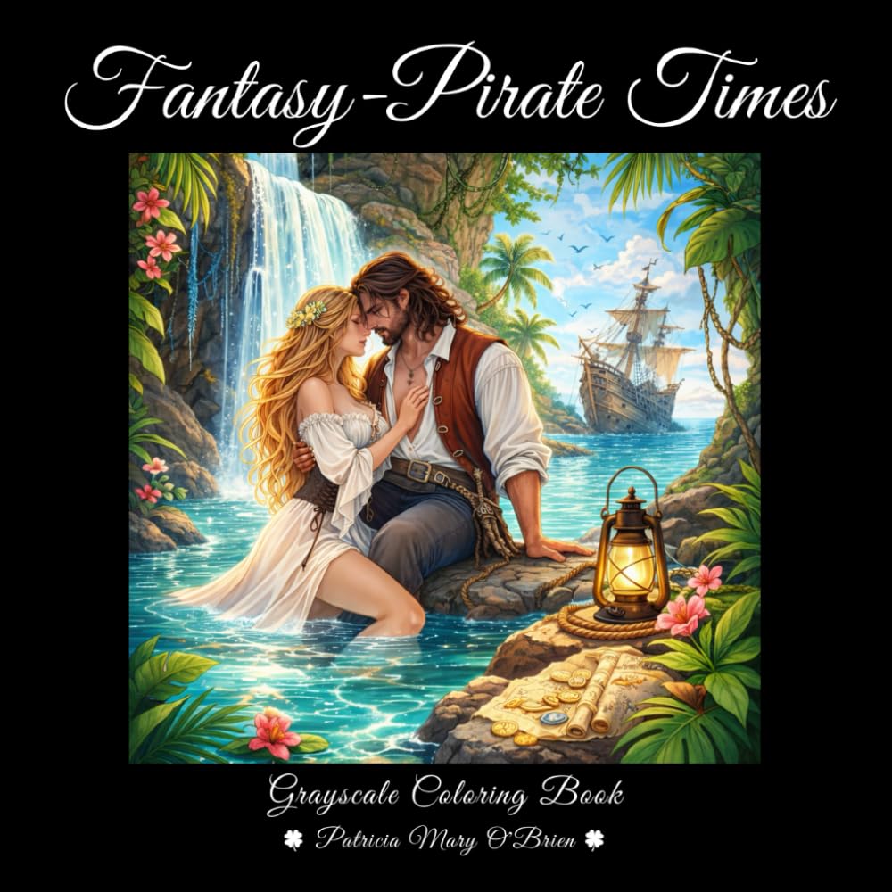 Fantasy-Pirate Times Grayscale Coloring Book: Set Sail into a World of Wind-swept Passion and Ocean-bound Destinies with Handsome, Rugged Captains, ... and Stolen Moments Beneath Billowing Sails