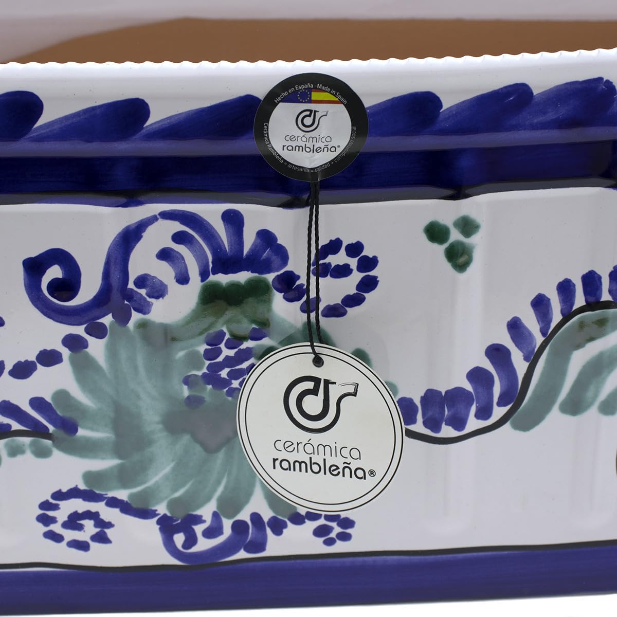 CERÁMICA RAMBLEÑA | Jardinera | Jardinera balcón | Jardinera Exterior | Jardinera Rectangular | Jardinera Decorado granadino - Modelo J04 | 100% Decorada a Mano | 41x19x18 cm