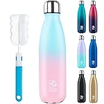 BOGI Insulated Water Bottle, 17oz Stainless Steel Water Bottles, Leak Proof Sports Metal Water Bottles Keep Cold for 24 Hours and Hot for 12 Hours BPA Free kids water bottle for School (SkyBlue Pink)
