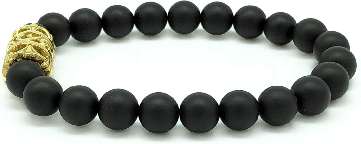 Agate Gemstones with Stainless steel charm. Hand made bracelet Men bracelet Women bracelet unisex bracelet Black bracelet - 8mm