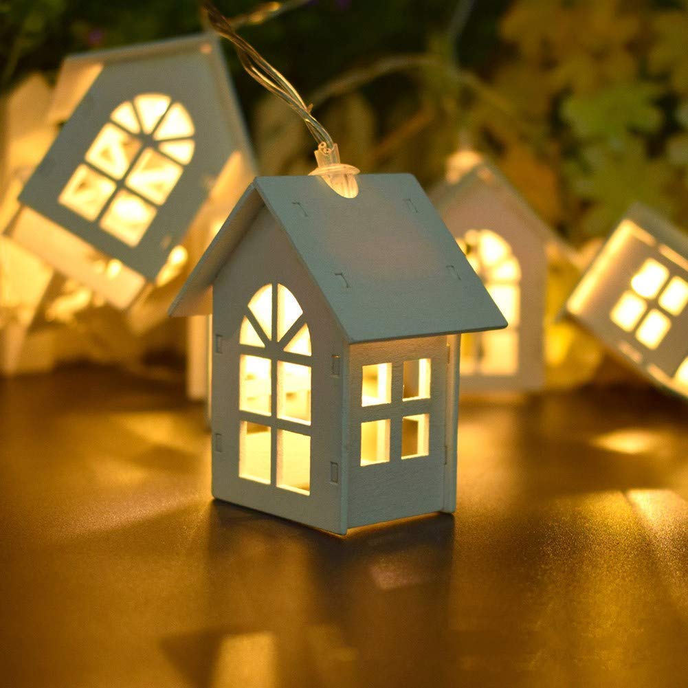 Dwarakesh Enterprises® 3.5 Meter Indoor Decoration Warm White String Lights with 14 Heavy Medium Metal Houses, Fairy Garden String Lights, Hanging Room Decor, Unique Decorative Lights