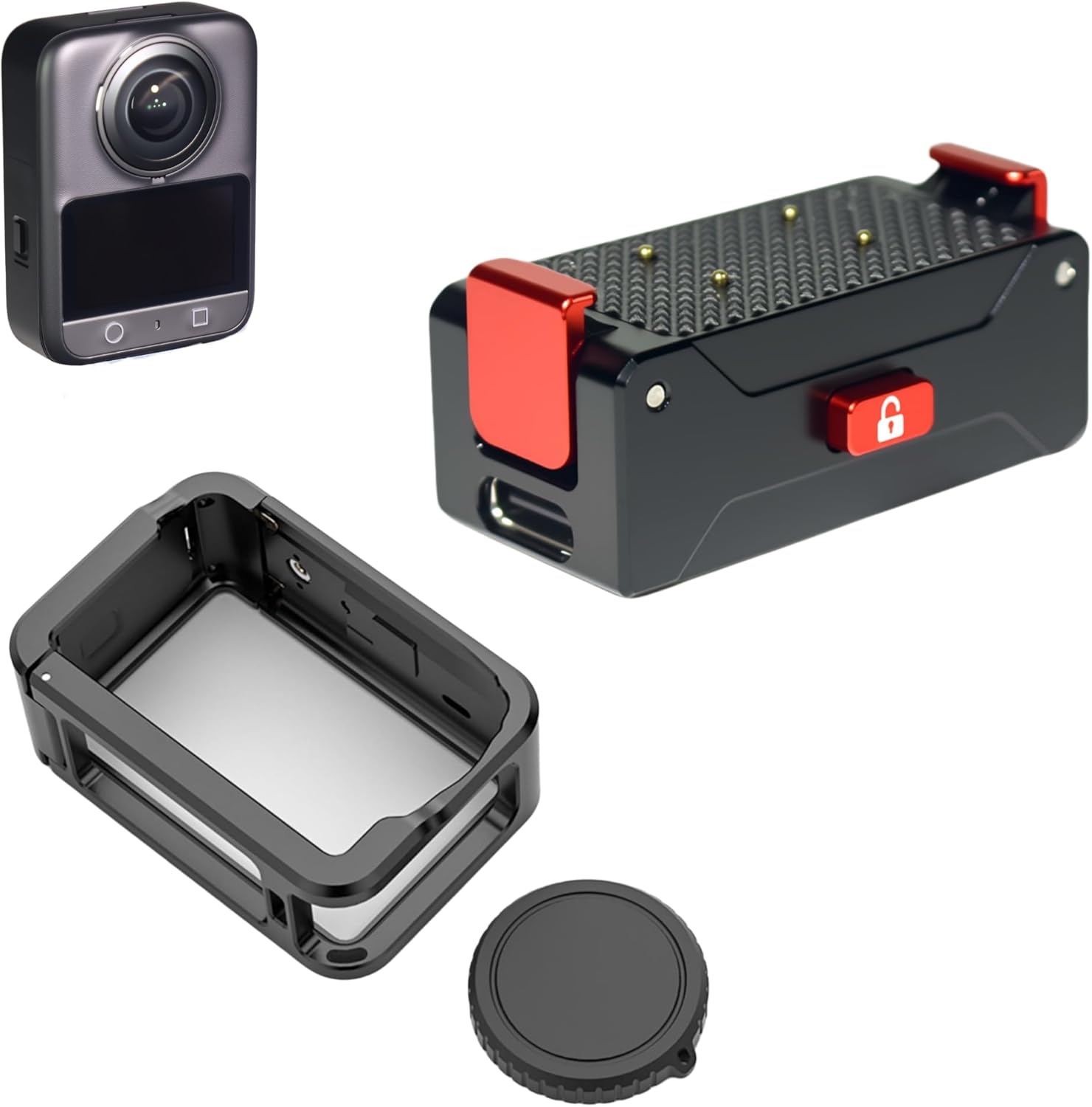 Accessory Bundle Compatible with DJI OSMO 360 / Action 6 Action Cameras, Camera Cage + Rechargeable Magnetic Quick-Release Mount, Anti-Drop, Aluminum Material (Rechargeable Version)