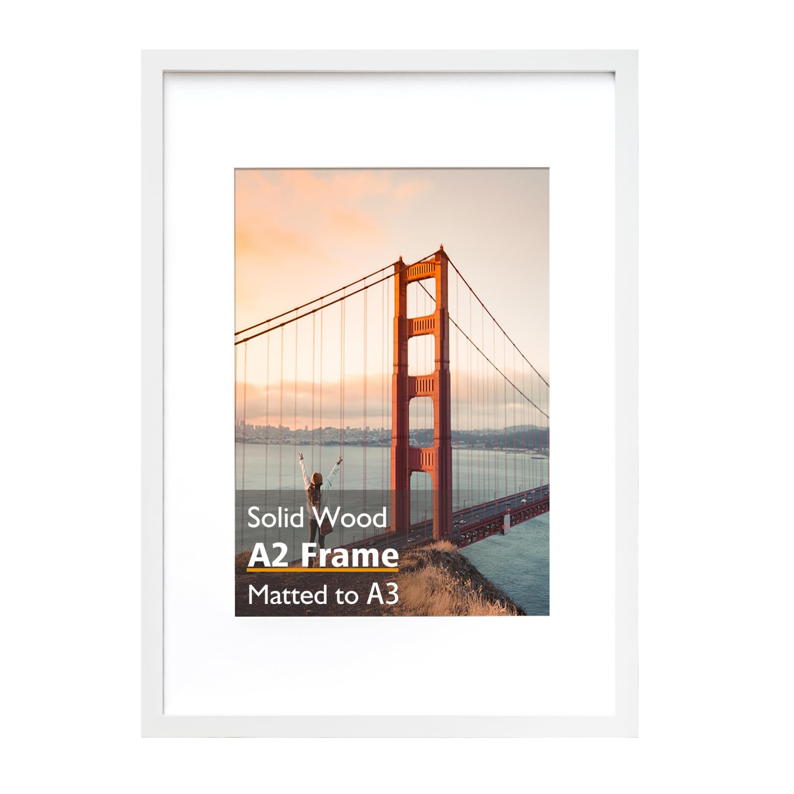 KINLINK A2 Picture Frame, White Solid Wood Frame with Acrylic Plexiglass 16.5 x 23.5 Frame for Pictures A3 with Mat or A2 without Mat, Wall Mounting Display Photo Frame 1 PackThe Forest Stewardship Council