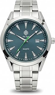 ساعة يد كوارتز فاخرة مقاومة للماء للرجال من فور جست بسوار متين من الستانلس ستيل وتصميم انيق مع عرض التاريخ