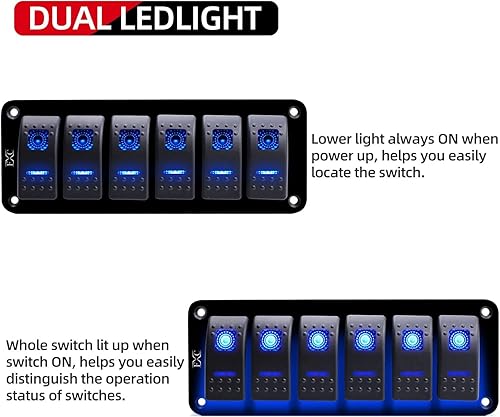 Miniatura 2 de FXC Interruptor basculante panel de aluminio de 6 interruptores de palanca de pandillas tablero de 5 pines encendidoapagado 2 retroiluminados LED